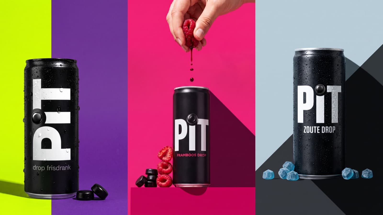 Drie PIT-smaken in één campagne: original, framboos en zoute drop