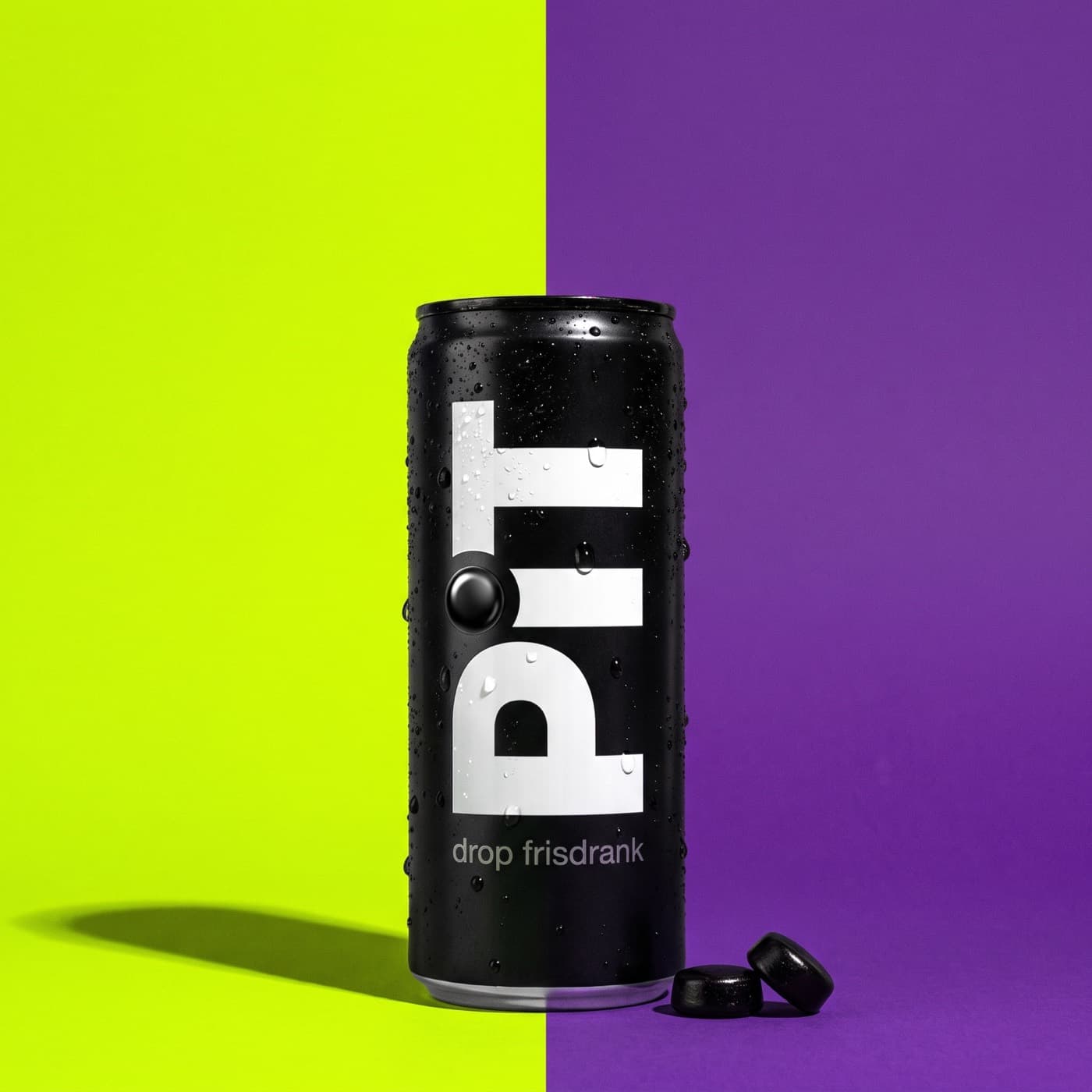 PIT drop frisdrank in de huisstijlkleuren limoen en paars
