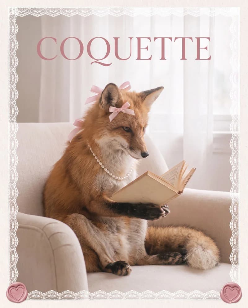 Coquette — a female fox reading a book, poster by Martina Meyer