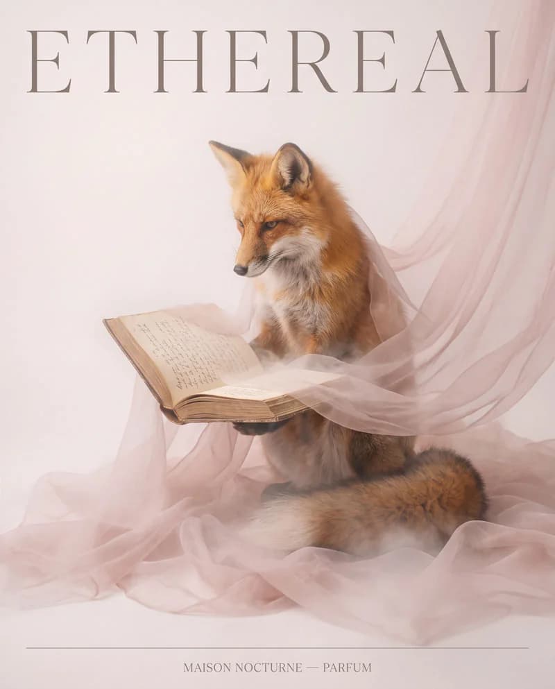 Ethereal — a female fox reading a book, poster by Martina Meyer