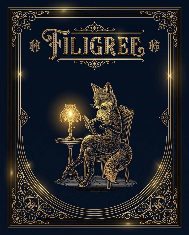 Filigree — a female fox reading a book, poster by Martina Meyer