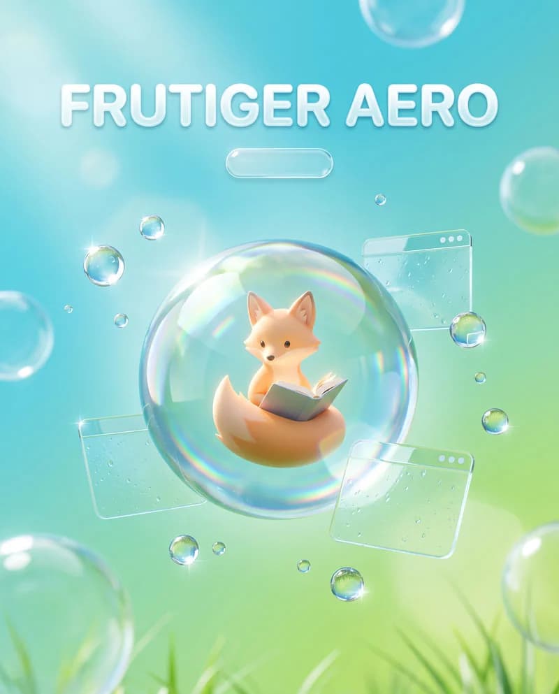 Frutiger Aero — a female fox reading a book, poster by Martina Meyer