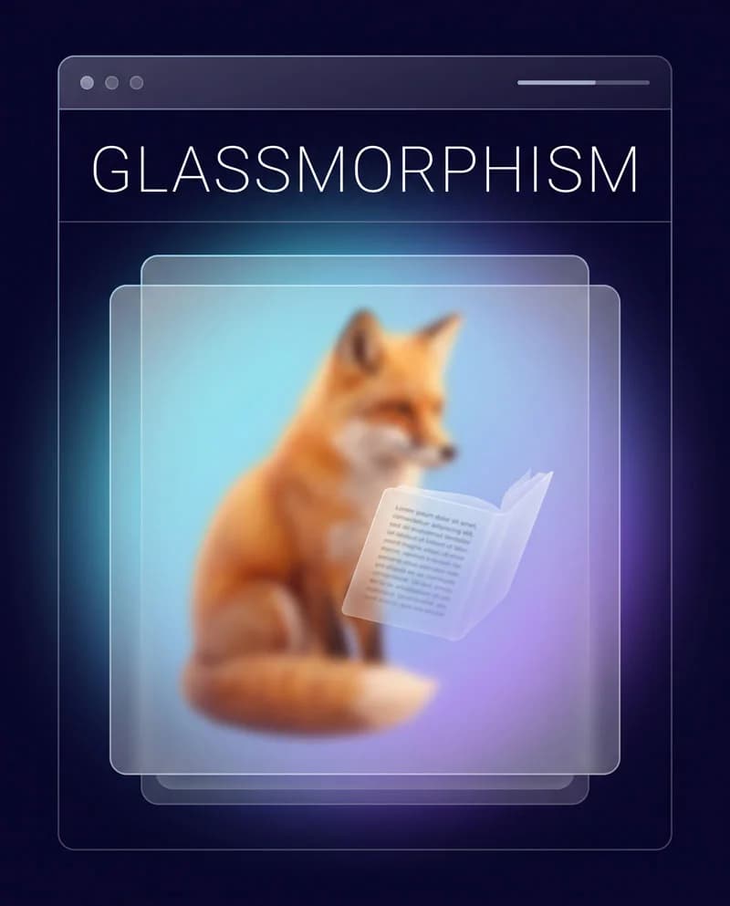 Glassmorphism — a female fox reading a book, poster by Martina Meyer