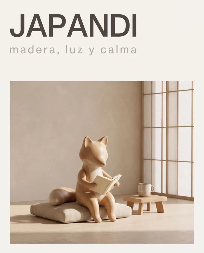 Japandi — a female fox reading a book, poster by Martina Meyer