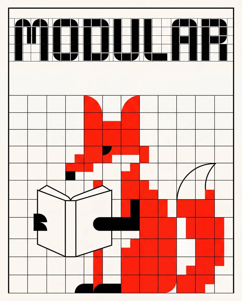 Modular — a female fox reading a book, poster by Martina Meyer