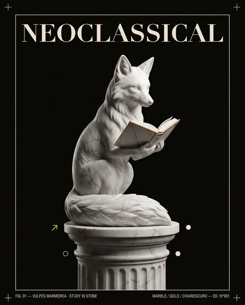 Neoclassical — a female fox reading a book, poster by Martina Meyer