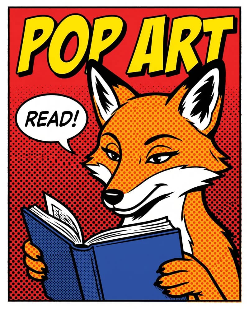 Pop Art — a female fox reading a book, poster by Martina Meyer