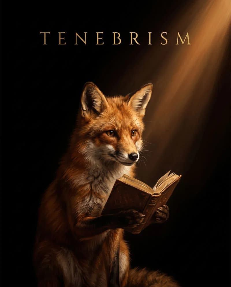 Tenebrism — a female fox reading a book, poster by Martina Meyer