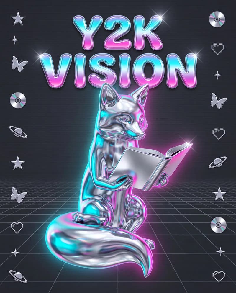 Y2K Vision — a female fox reading a book, poster by Martina Meyer