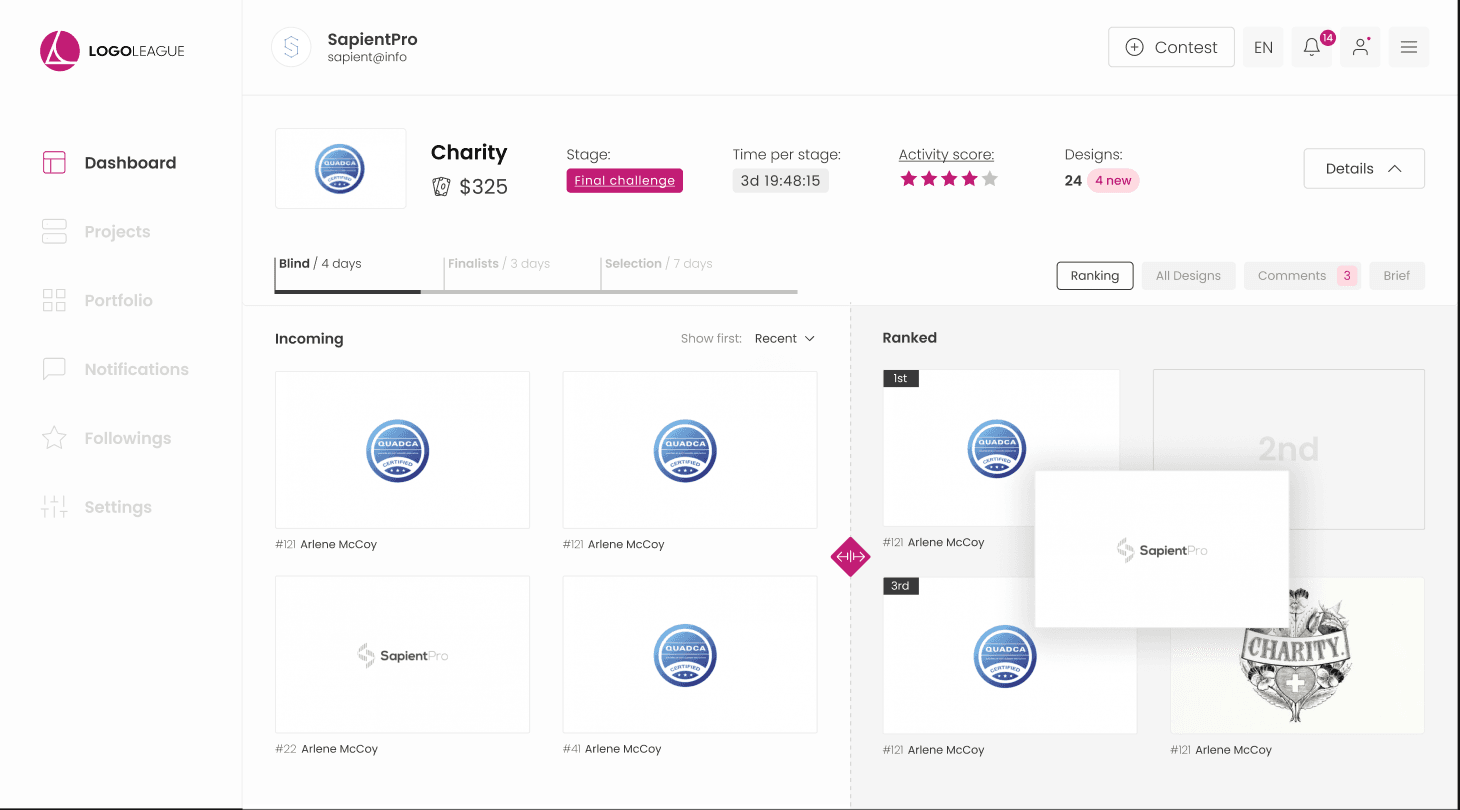 Running a competition | Ranking designs - Drag and Drop
